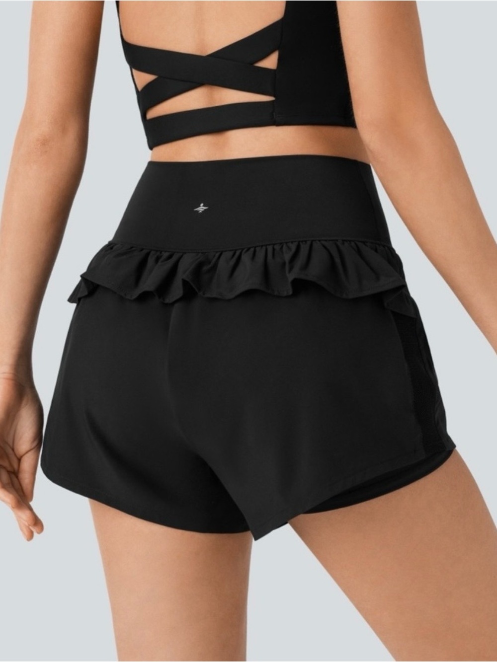 Halara Breezeful™ High Waisted Ruffle Contrast Mesh 2-in-1 Quick Dry Yoga Shorts